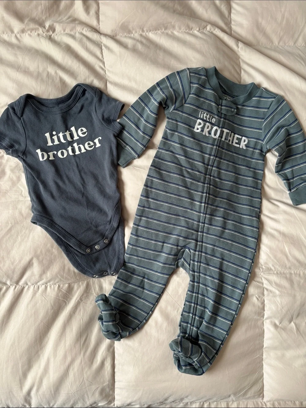 Carter's and Little Co. 'Little Brother' Footie Striped Pajama and Onesie 9M Set
